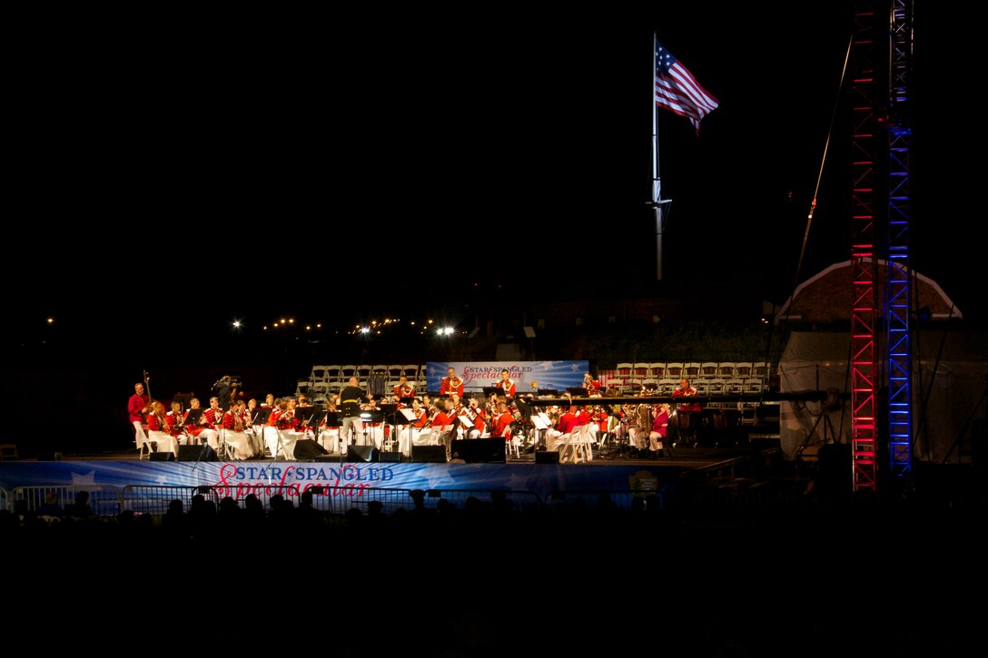 On Sept. 13, 2014, “The President’s Own” performed a concert at Fort McHenry in Baltimore for a celebration commemorating the 200th anniversary of our National Anthem. The Star-Spangled Spectacular program included remarks by Vice President Joe Biden, the Morgan State University Choir, and a performance of the anthem by the Marine Band and Jordin Sparks. (U.S. Marine Corps photo by Gunnery Sgt. Amanda Simmons/released)
