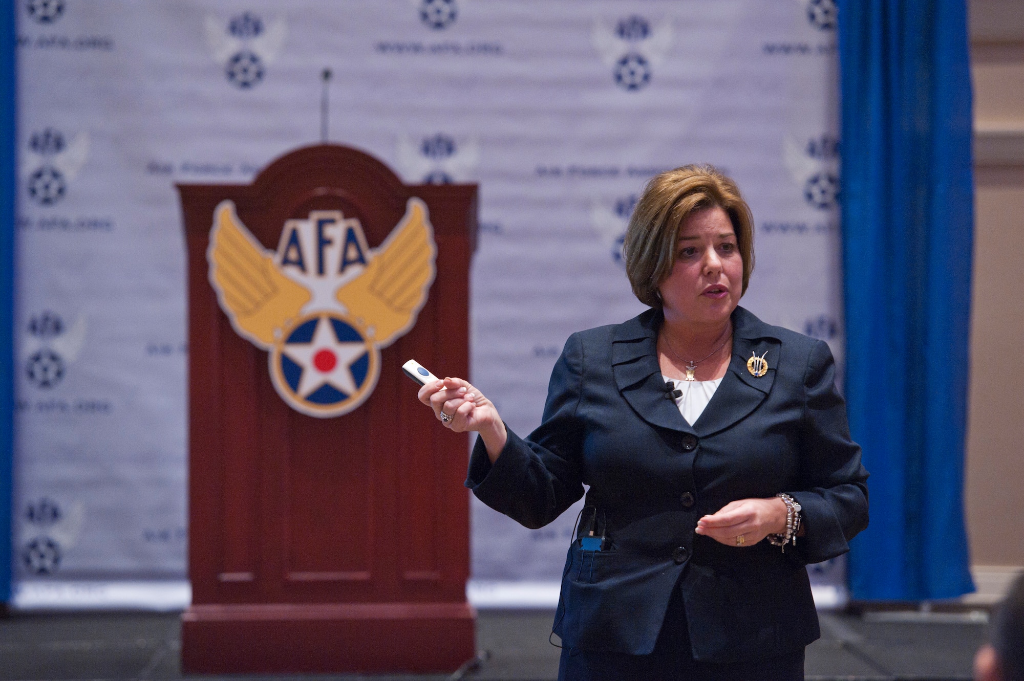Heidi H. Grant speaks about Air Force global security partnerships at the Air Force Association Air & Space Conference and Technology and Exposition, Sept. 15, 2014, in Washington D.C. Grant is a member of the Senior Executive Service, and deputy under secretary of the Air Force for international affairs, Washington D.C.  (U.S. Air Force photo/Staff Sgt. Anthony Nelson Jr.)