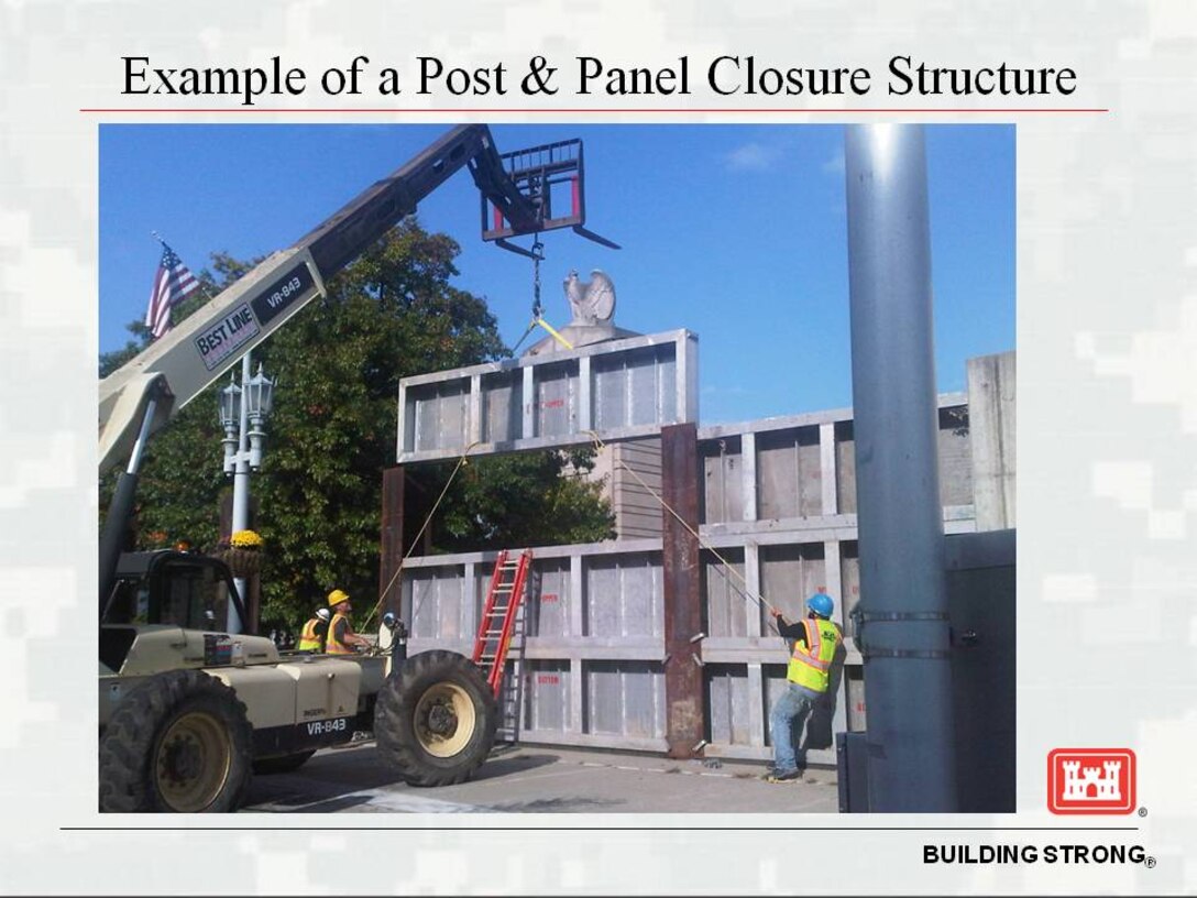 An example post and panel closure structure, similar to the 17th Street temporary closure structure.