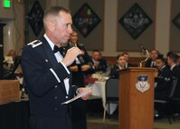 Col. Tom Wilcox, 341st Missile Wing commander, makes closing remarks during the 2014 Air Force Ball Sept. 13 at the Grizzly Bend. Wilcox reiterated the night’s theme of “Land of the Free, Because of the Brave” by thanking not only those who serve in uniform but also the family and loved ones who support them. (U.S. Air Force photo/Airman 1st Class Joshua Smoot)