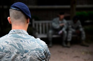 A U.S. Air Force Airman observes a training scenario during Defender’s Edge at Langley Air Force Base, Va., Sept. 12, 2014. DEFED is a training program mandated by Air Combat Command for security forces personnel, which is designed to provide realistic trainings to prepare members mentally and physically for any situation that may arise in a deployed environment or at home installation. (U.S. Air Force photo by Senior Airman Kayla Newman/Released) 