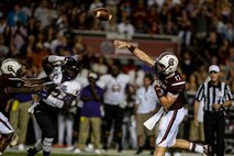 The East Carolina Pirates play against the University of South Carolina Gamecocks at William-Brice Stadium in Columbia, S.C., Sept. 5, 2014. The Gamecocks defeated the Pirates with a score of 33 to 23. (US Air Force photo by Staff Sgt. Corey Hook/released)