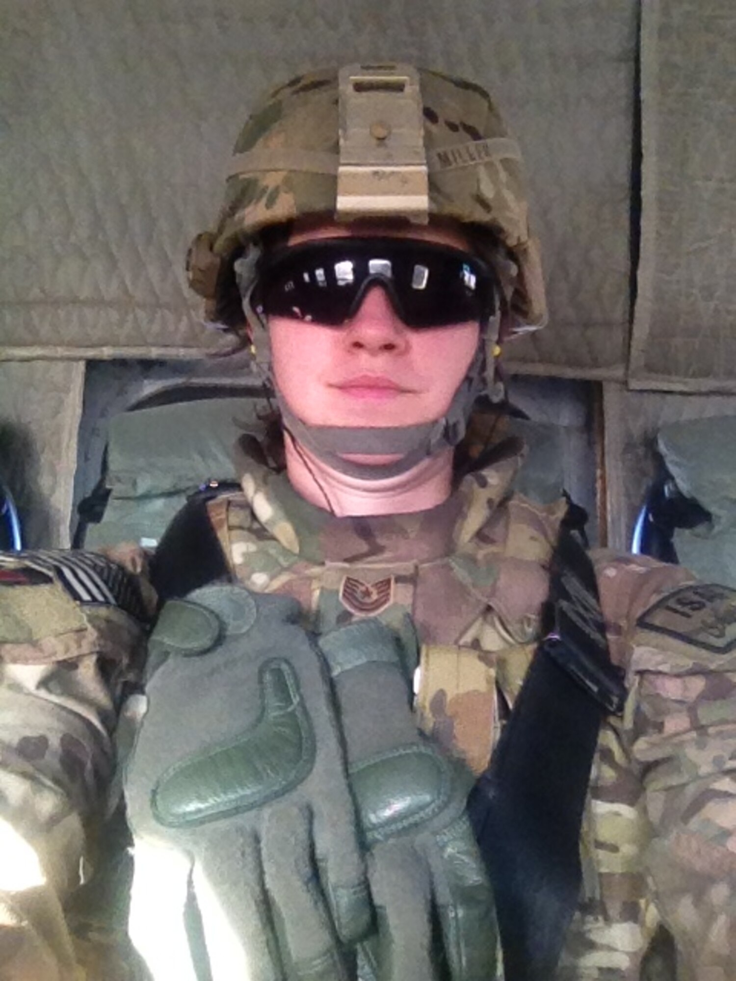 Then Tech. Sgt. Tanya Miller, 436th Medical Operations Squadron mental health flight chief, poses for a selfie during the start of her deployment Dec. 2013, at Forward Operating Base Fenty, Afghanistan. Miller has since been promoted to the rank of master sergeant and has received a Bronze Star Medal for her work while deployed.(Courtesy image)