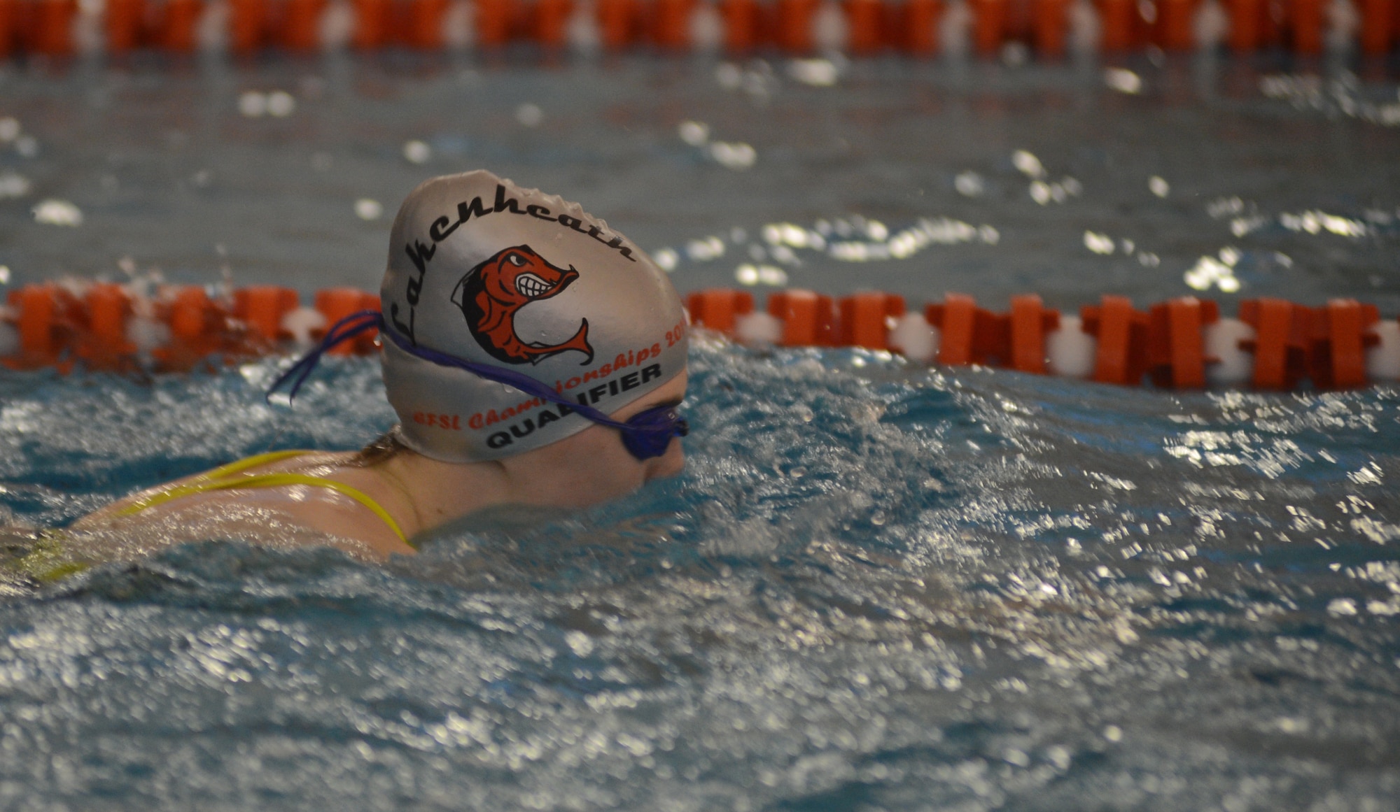 A swimmer from the Lakenheath Barracudas swim team performs stroke techniques during practice at Royal Air Force Honington, England, Sept. 4, 2014. The European Forces Swim League is comprised of American and British swimmers who attend weekly practices and compete against other EFSL teams around the European region. (U.S. Air Force photo by Airman 1st Class Erin O’Shea/Released) 