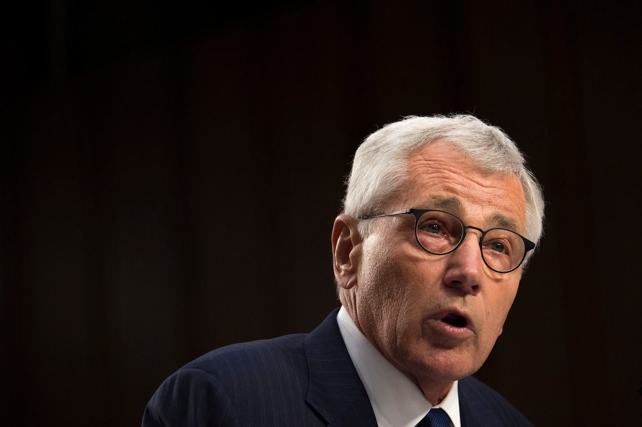 Defense Secretary Chuck Hagel testifies on U.S. policy regarding the threat from the Islamic State of Iraq and the Levant, known as ISIL, before the Senate Armed Services Committee in Washington, D.C., Sept. 16, 2014. DoD photo by Petty Officer 1st Class Daniel Hinton