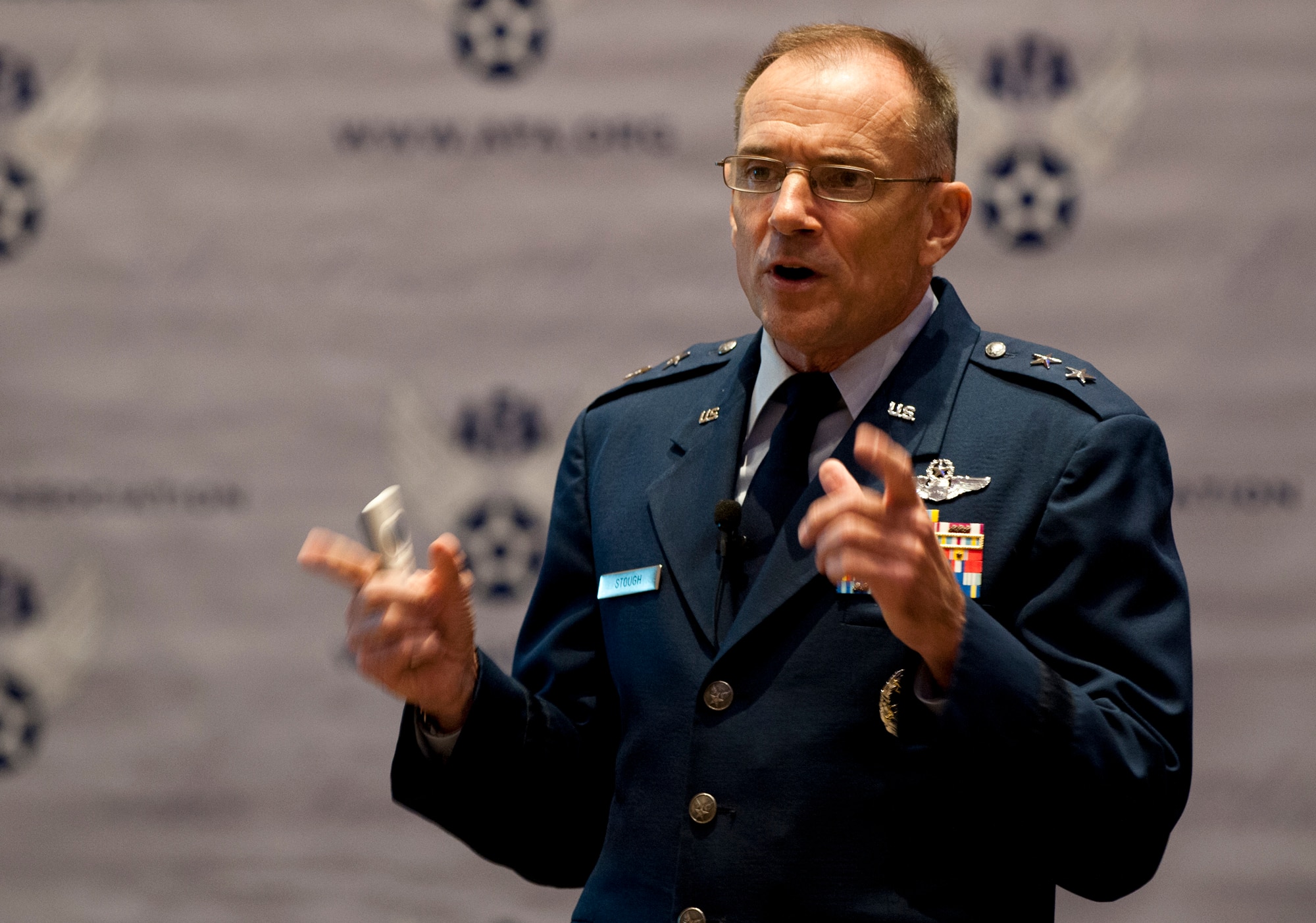 Maj. Gen. Michael S. Stough, director of strategic plans, requirements and programs for the Air Mobility Command discussed innovation and technology that will shape the total force mobility enterprise in the coming years during an AMC requirements brief at the 2014 Air Force Association Air and Space Conference and Technology Exposition, Washington, D.C., Sept. 16, 2014. (U.S. Air Force Photo/Staff Sgt. Carlin Leslie). 
