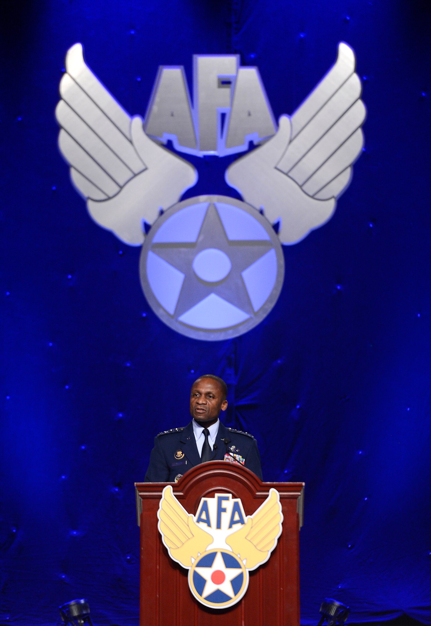 Gen. Darren McDew, the commander of Air Mobility Command, discusses AMC's mission and priorities, as well as ongoing support to operations in Iraq, during Air Force Association's Air and Space Conference and Technology Exposition Sept. 16, 2014 in Washington, D.C.  (U.S. Air Force photo/Scott M. Ash)