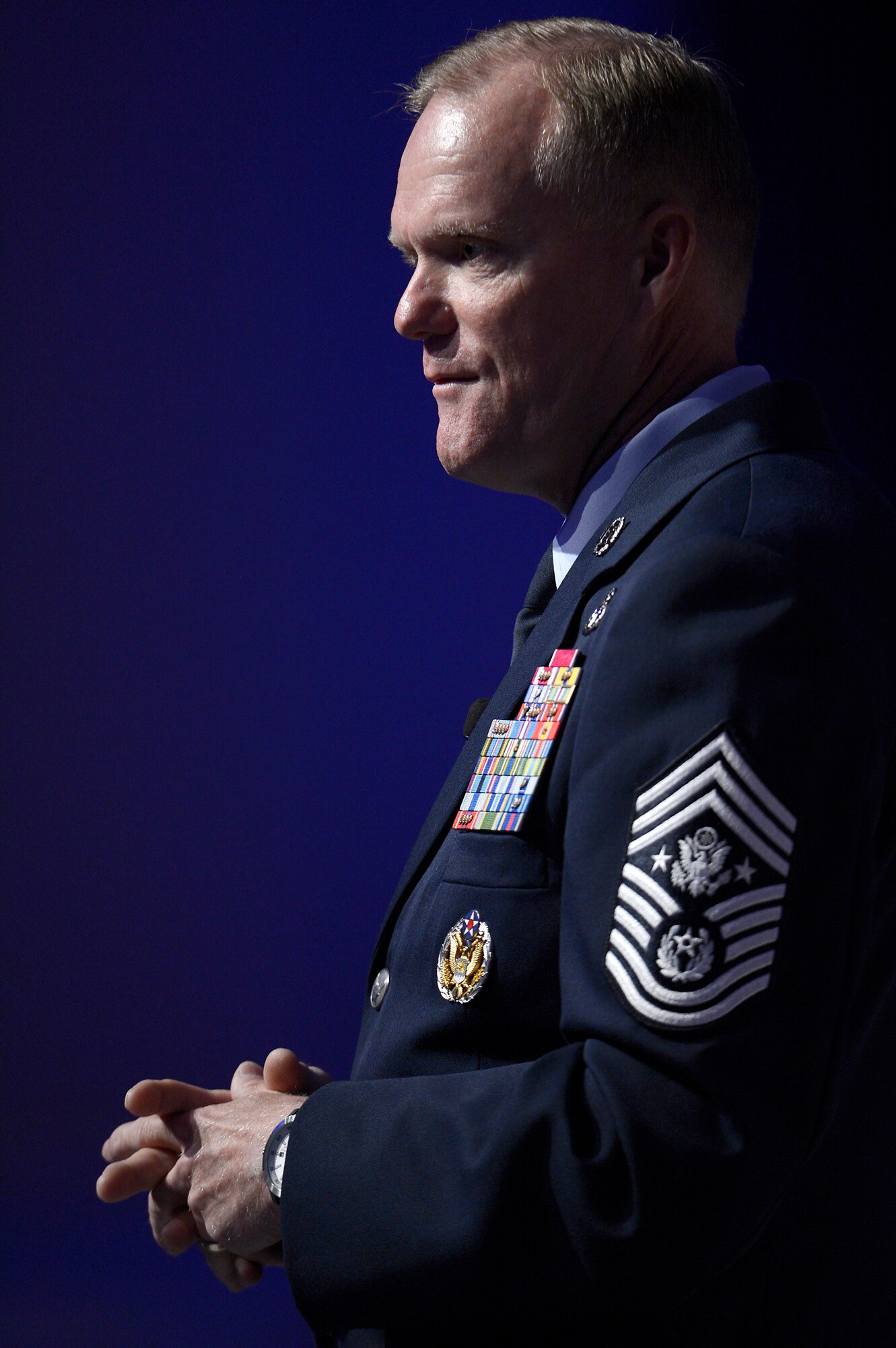 Chief Master Sergeant of the Air Force James A. Cody provides an "Enlisted Perspective" during the 2014 Air Force Association’s Air and Space Conference and Technology Exposition Sept. 16, 2014, in Washington, D.C. Cody focused on the Enlisted Evaluation System, promotions, developing the total force in the coming years, among other issues. (Courtesy photo)