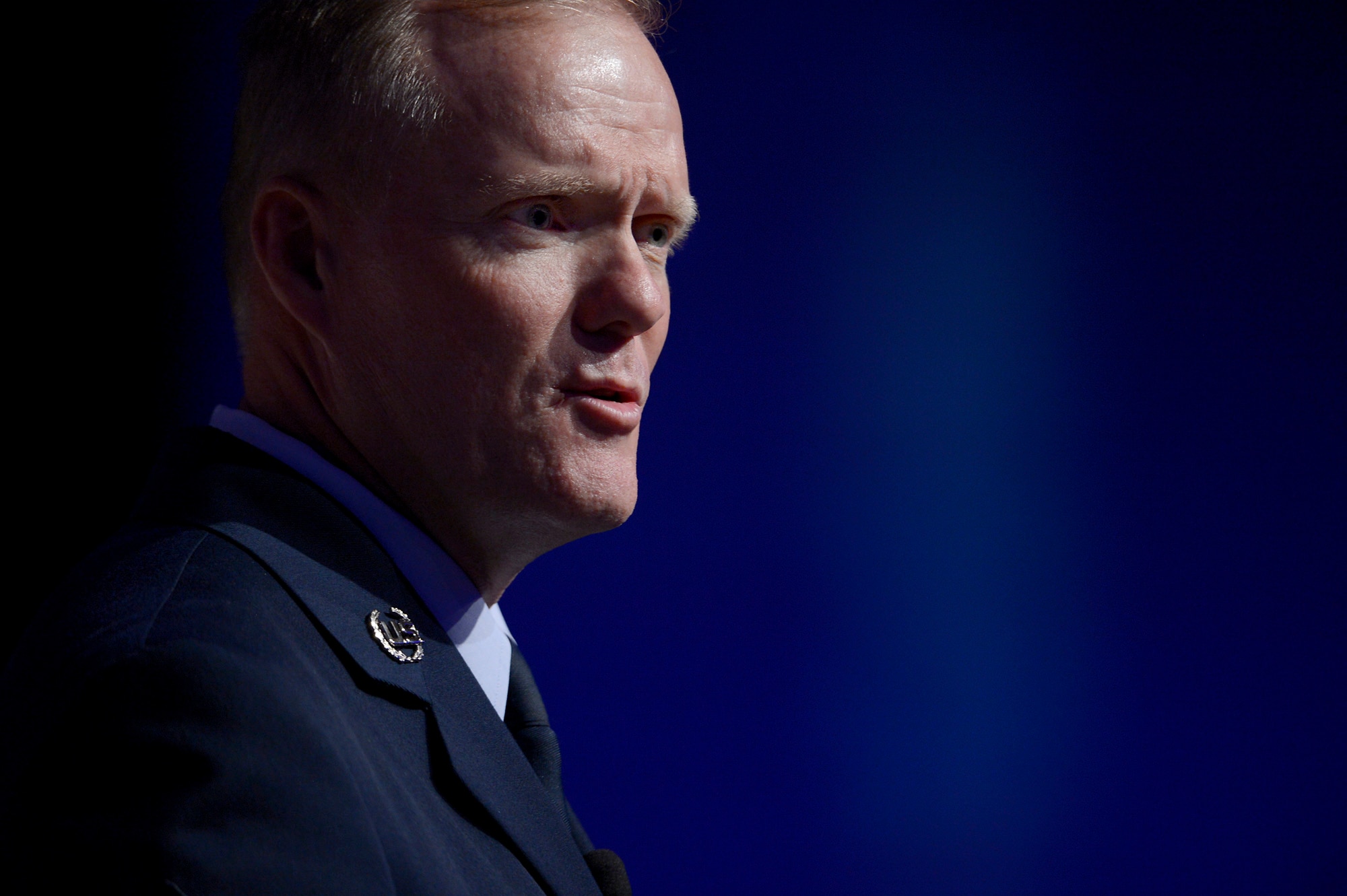 Chief Master Sergeant of the Air Force James A. Cody provides an "Enlisted Perspective" during the 2014 Air Force Association’s Air and Space Conference and Technology Exposition Sept. 16, 2014, in Washington, D.C. Cody focused on the Enlisted Evaluation System, promotions, developing the total force in the coming years, among other issues. (Courtesy photo)