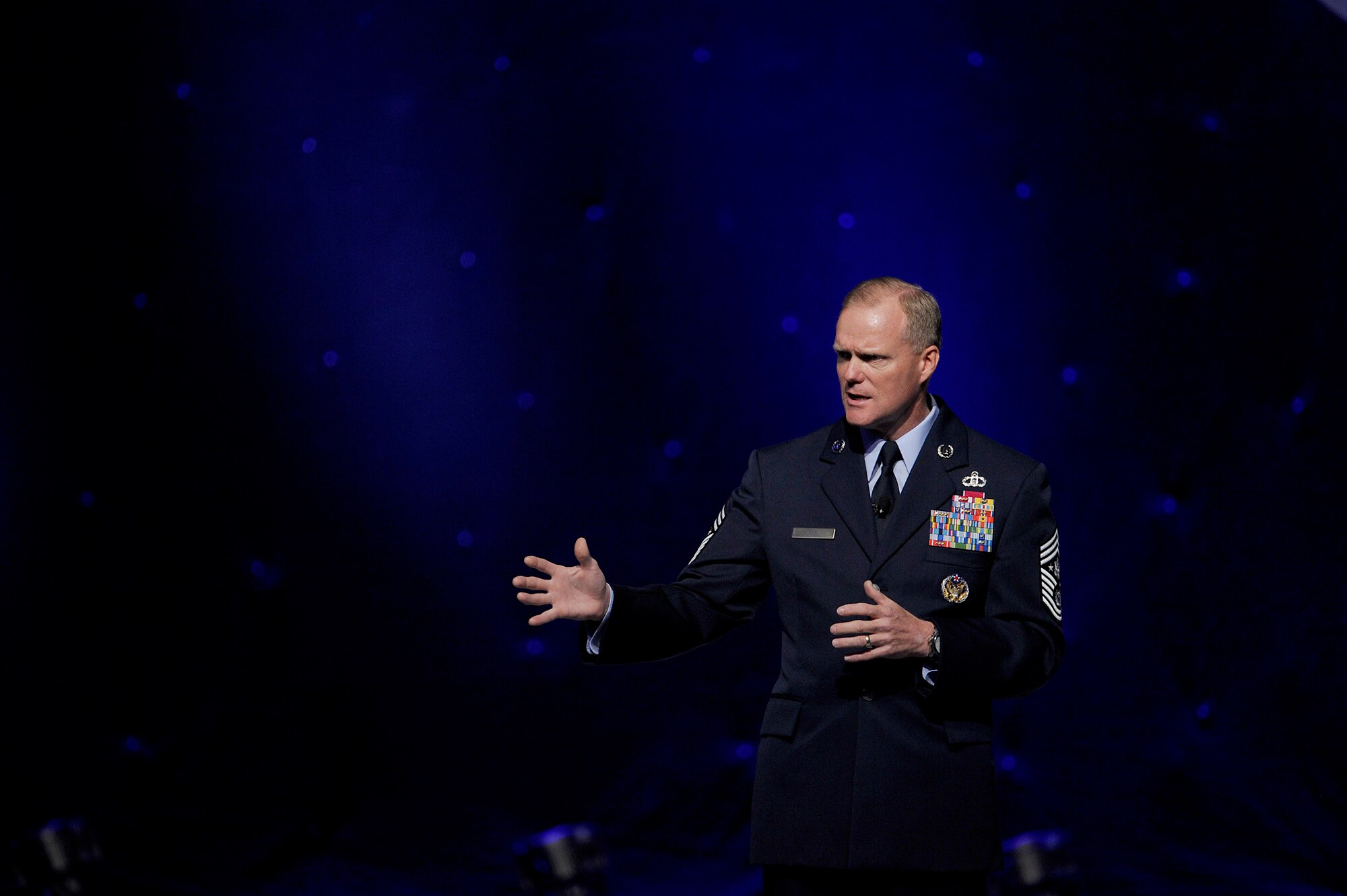 Chief Master Sergeant of the Air Force James A. Cody provides an "Enlisted Perspective" during the 2014 Air Force Association’s Air and Space Conference and Technology Exposition Sept. 16, 2014, in Washington, D.C. Cody focused on the Enlisted Evaluation System, promotions, developing the total force in the coming years, among other issues. (Courtesy photo)
