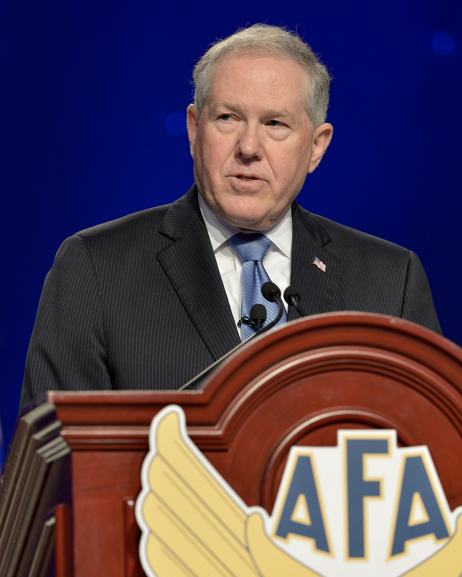 Mr. Frank Kendall makes a presentation at the Air Force Association's Air & Space Conference and Technology Exposition Sept. 17, 2014, in Washington D.C. Kendall has over 40 years of experience in engineering, management, defense acquisition, and national security affairs in private industry, government, and the military. Kendall is the under secretary of defense for acquisition, technology and logistics. (U.S. Air Force photo/Michael J. Pausic)