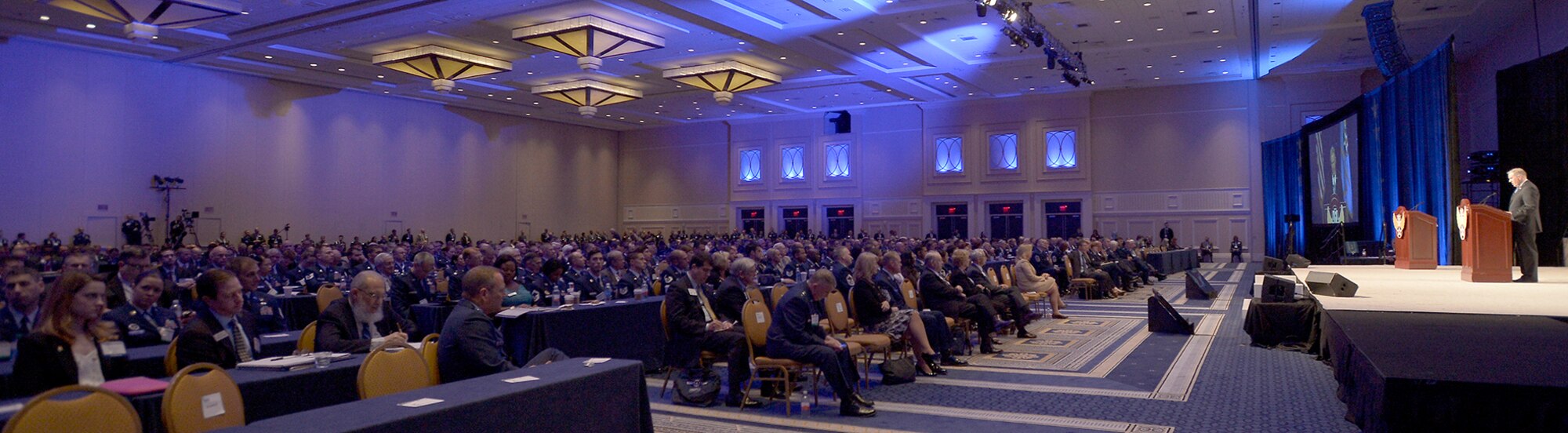 Mr. Frank Kendall speaks to a packed room at the Air Force Association's Air & Space Conference and Technology Exposition Sept. 17, 2014, in Washington D.C. Kendall is the under secretary of defense for acquisition, technology and logistics. (U.S. Air Force photo/Michael J. Pausic)