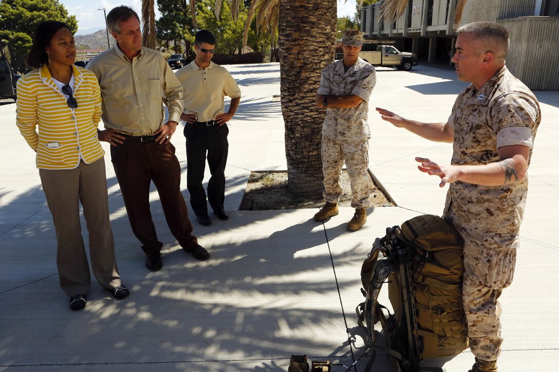 Commissioners with the California Energy Commission toured Camp Pendleton, Sept. 17, to gain an overview of the base’s mission and various support functions.

The commissioners observed some of Camp Pendleton’s initiatives and successes in the employment of alternative energy vehicles and fuel usage, several of the ongoing and developing renewable energy projects, and some of the tactical expeditionary energy equipment here.  

