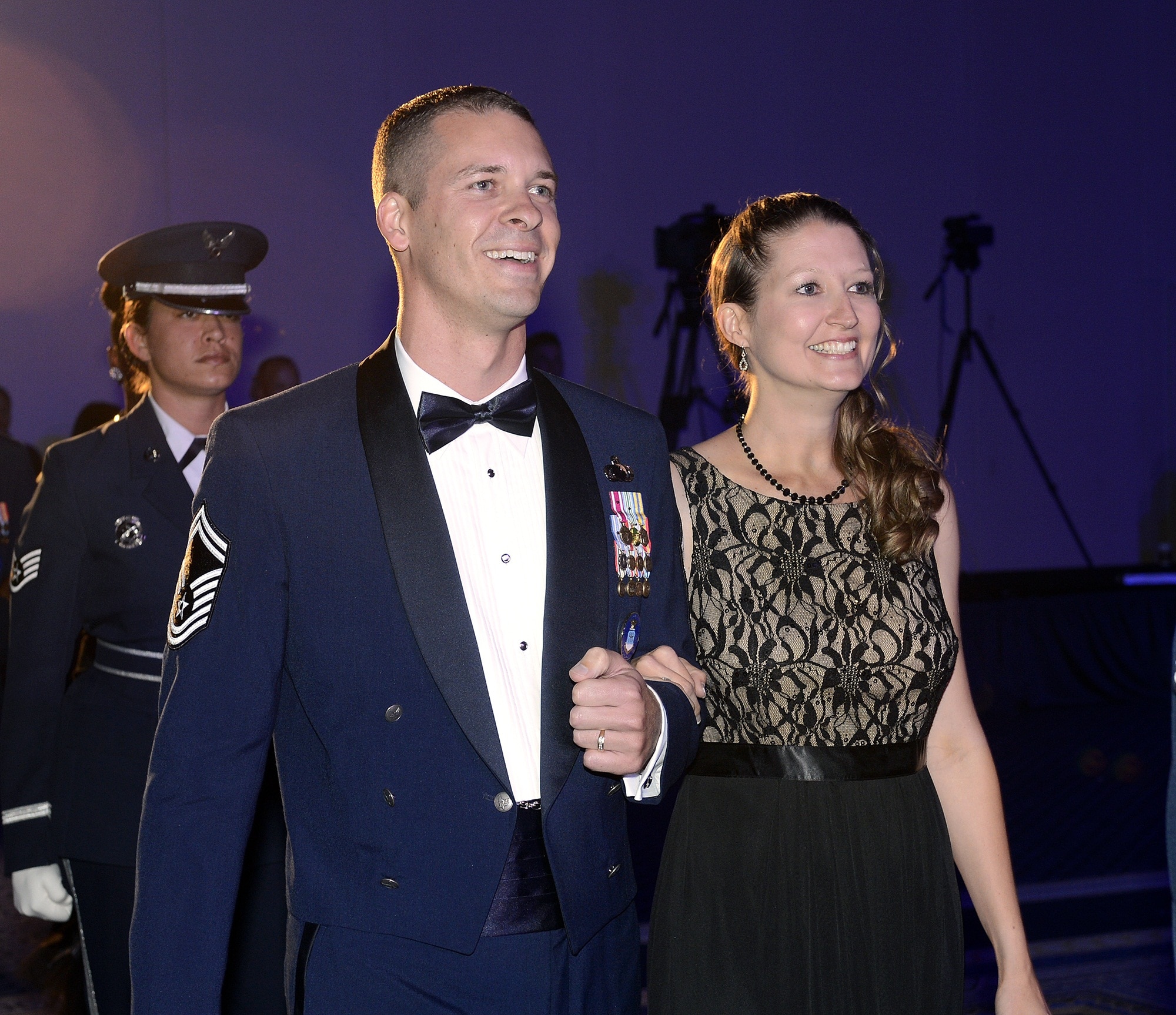 Senior Master Sgt. Michael J. Venning, from the Directorate of Contracting, Headquarters, Air Force Materiel Command, Wright Patterson Air Force Base, Ohio and his wife attended a reception and awards dinner during the 2014 Air Force Association Air & Space Conference and Technology Exposition on Sept. 15, 2014, in Washington, D.C. Venning is one of the 12 Outstanding Airmen of the Year for 2014 who were honored during the reception. (U.S. Air Force photo/Andy Morataya)