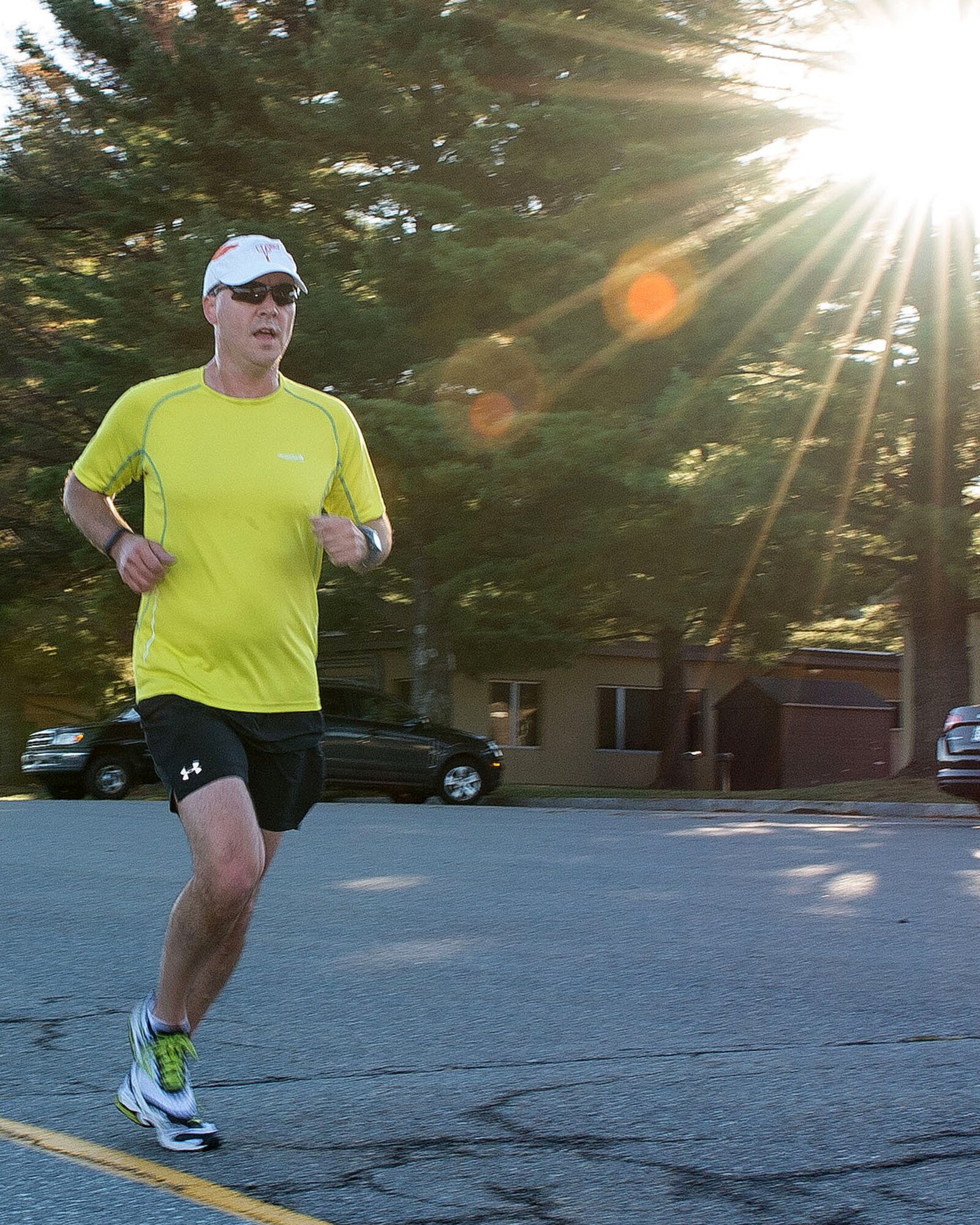 Philip Harting keeps a steady pace during the Hanscom Fitness and Sports Center Back to School 5k on base Sept 17. Stephanie Sherman was the women’s top finisher with a time of 21 minutes and 47 seconds and Gerry Cavallo was the top men’s finisher with a time of 19 minutes and 43 seconds. (U.S. Air Force photo by Mark Herlihy)