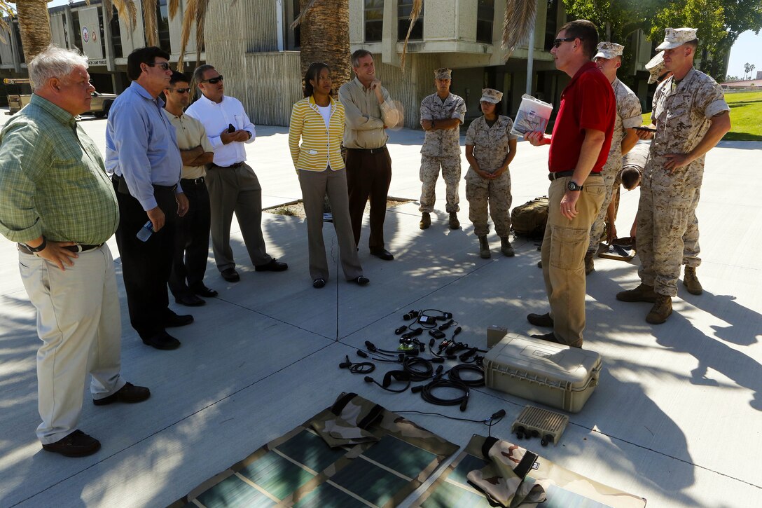 Commissioners with the California Energy Commission toured Camp Pendleton, Sept. 17, to gain an overview of the base’s mission and various support functions.

The commissioners observed some of Camp Pendleton’s initiatives and successes in the employment of alternative energy vehicles and fuel usage, several of the ongoing and developing renewable energy projects, and some of the tactical expeditionary energy equipment here.  
