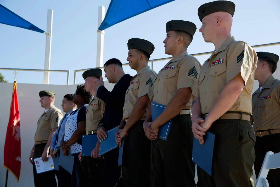 CAMP PENDLETON, Calif. – The Camp Pendleton Transition Readiness Program and the Microsoft Software & Systems Academy held a graduation today for Marines that passed the 16 week software programming course offered by Microsoft and Central Texas University. 

“When I heard about this course, I knew it was a great opportunity and it just made sense, since I’m transitioning out.” said Gunnery Sgt. Anthony Lashley, a graduate of the software programming course. “This course gives you a lot of the basic programming skills. It is very beneficial, especially for someone that has no background in [information technology] , like I did.”
 
Any personnel that have a significant interest in software programming please contact (760) 725-6386 for more information.
 
(Photo by Cpl. Orrin G. Farmer)