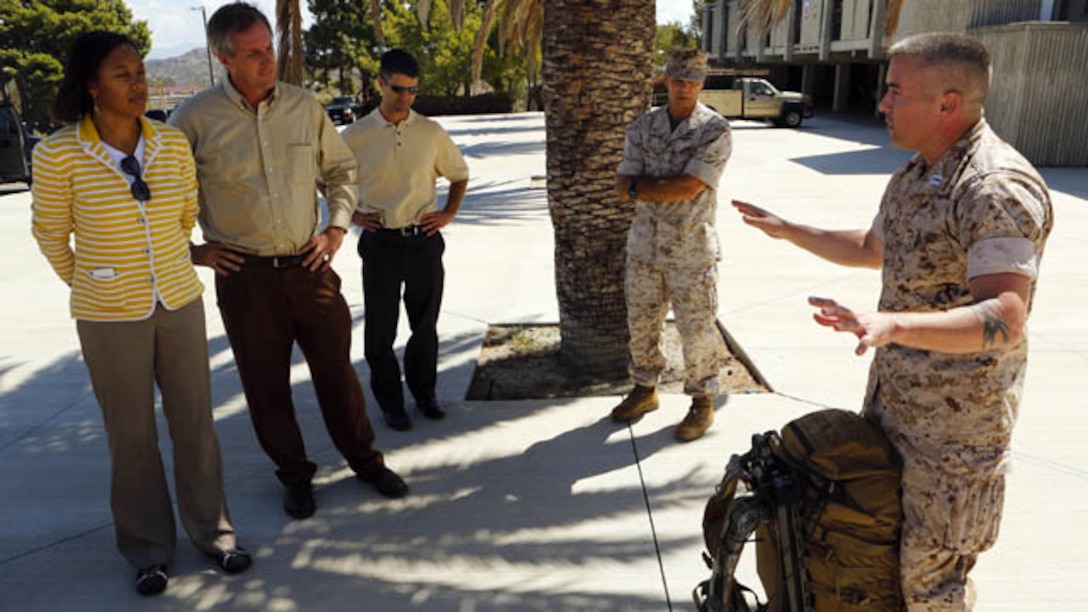 Commissioners with the California Energy Commission toured Camp Pendleton, Sept. 17, to gain an overview of the bases mission and various support functions. While on the tour the commissioners observed some of the Marine Corps initiatives and successes in the employment of Alternative Energy Vehicles and Fuel usage, several of the ongoing and developing renewable energy projects and some of the tactical expeditionary energy equipment here.