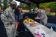 Service members and participants add up the final numbers for the amount of laps ran and money donated from the 2nd annual POW/MIA 24-hour run Sept. 18, 2014, at Joint Base Lewis-McChord, Wash. Amongst all of the teams, the participants ran a total of 17,485 laps which added up to 4,371.25 miles and raised $2,268. (U.S. Air Force photo/Airman 1st Class Keoni Chavarria)