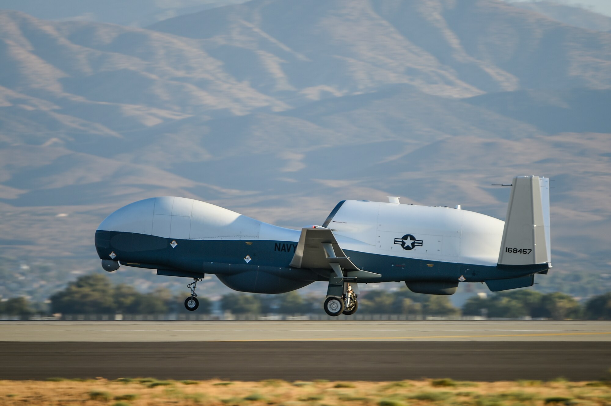 The MQ-4C Triton Unmanned Aircraft System takes off from Northrop Grumman’s Palmdale, Calif., facility Sept. 17 for its first cross-country flight to Naval Air Station Patuxent, River, Md. (Photo courtesy of Northrop Grumman)
