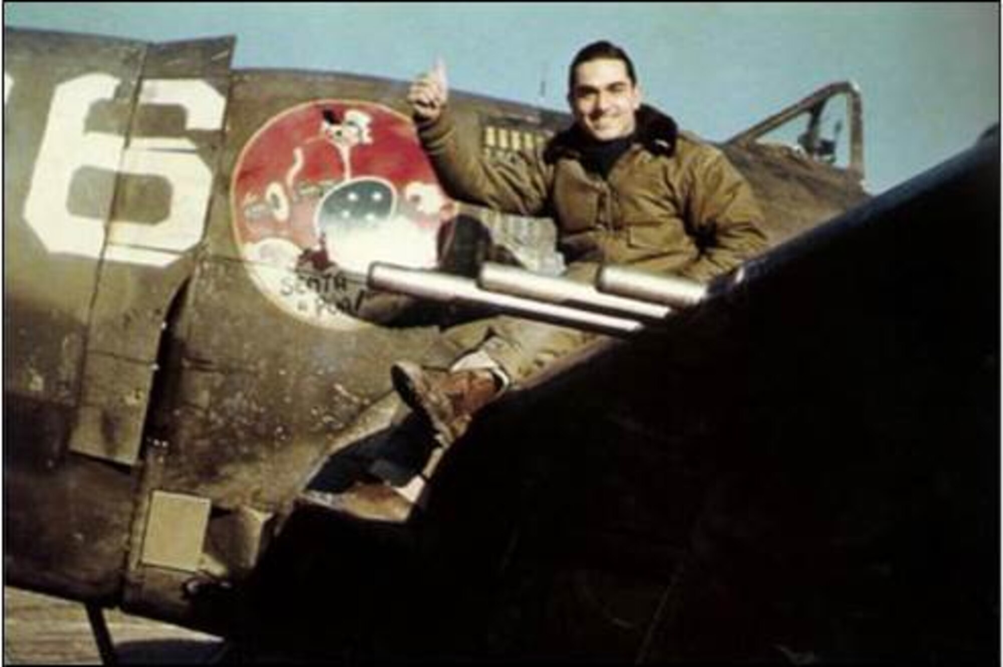 In 1944/1945 a pilot from the 1st Brazilian Fighter Group, 350th Fighter Group, 12th Air Force sits on his aircraft while stationed in Italy. (Courtesy Photo) 