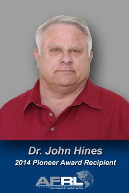 AFRL engineer Dr. John Hines received the Pioneer Award from the Institute of Electrical and Electronic Engineers and Aerospace and Electronic Systems Society on September 17, 2014 for his work on a groundbreaking design automation standard. (U.S. Air Force graphic)