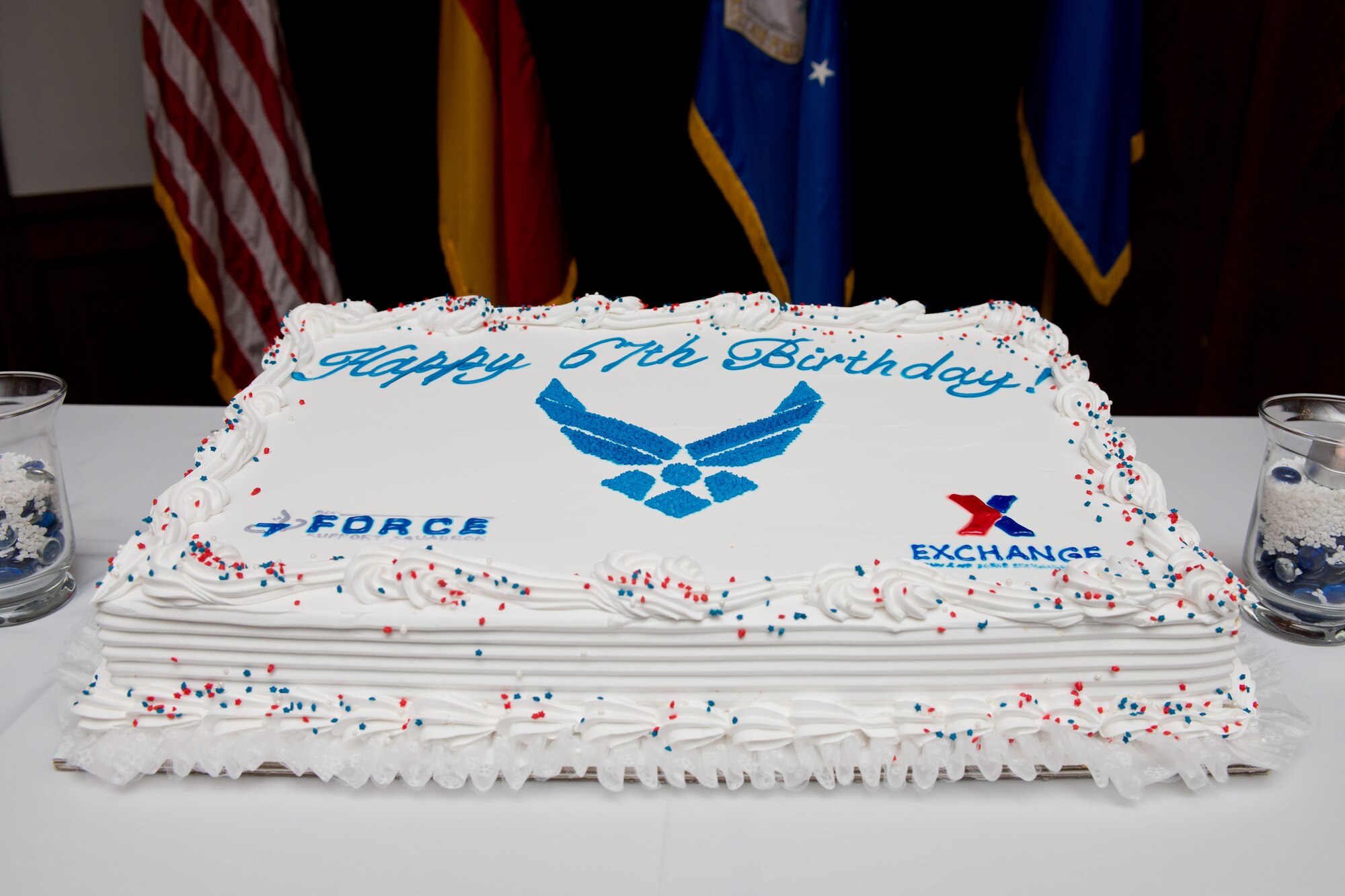 The 67th Air Force birthday cake waits to be cut during the celebration Sept. 18, 2014, at Ramstein Air Base, Germany. (U.S. Air Force photo/Senior Airman Jonathan Stefanko)