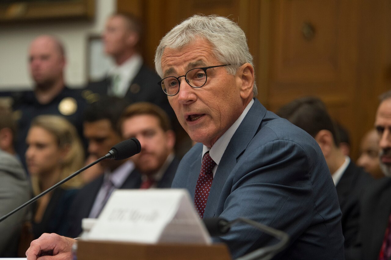 Defense Secretary Chuck Hagel testifies on U.S. policy regarding the threat from the Islamic State of Iraq and the Levant, known as ISIL, before the House Armed Services Committee in Washington, D.C., Sept. 18, 2014. DoD photo by U.S. Navy Petty Officer 1st Class Daniel Hinton