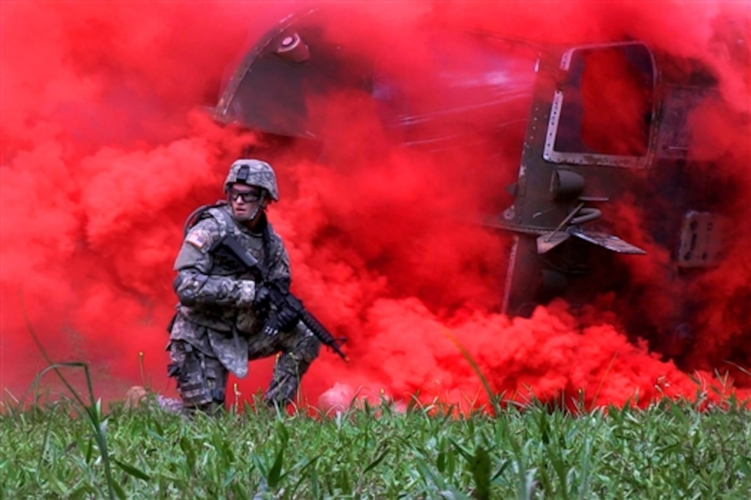 Army Spc. Ryan Montgomery competes during the Army National Guard Best Warrior Competition on Camp Robinson, Ark., Sept. 16, 2014. Montgomery is assigned to the Arkansas Army National Guard. The annual competition determines the best of 350,000 Guardsmen nationwide.