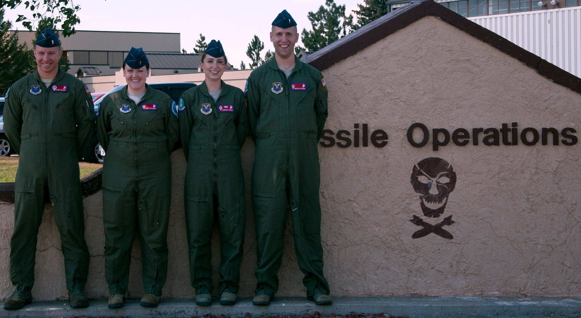 The 321st Missile Squadron 2014 Global Strike Challenge team:  1st Lt. Cory Elder, 1st Lt. Carli Frasier, 2nd Lt. Lindsey Byrd and 2nd Lt. Nicholas Vaughn. (U.S. Air Force photo by Airman 1st Class Brandon Valle)