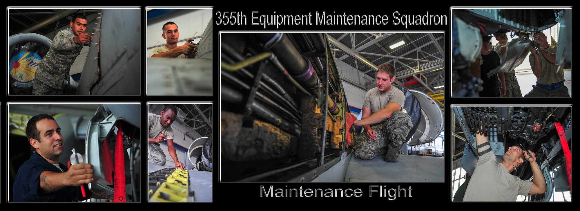 The 355th Equipment Maintenance Squadron's Maintenance Flight performs phase inspections on A-10C Thunderbolt IIs after 500 flight hours.  During a phase inspection, the A-10 is given a complete in-depth inspection, searching for foreign object debris, damage, cracked or worn parts, and also the phase ensures that every section of the airframe is intact with each piece in proper place. (U.S. Air Force Photo Story Layout by Airman 1st Class Cheyenne Morigeau/Photos by Airman 1st Class Chris Massey/Released)