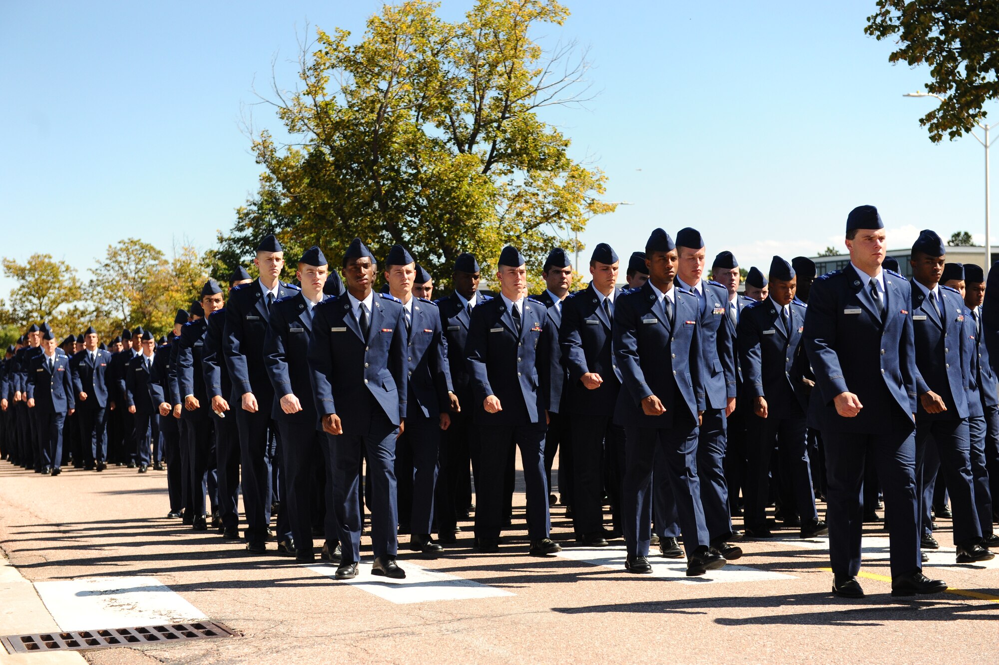U.S. Air Force Academy Preparatory School cadet candidates exit the Prep School parade field here after a memorial commemorating National POW/MIA Recognition Day Sept. 19, 2014. The third Friday in September was set aside annually beginning in 1998 for this commemoration. (U.S. Air Force photo/Airman 1st Class Rachel Hammes)