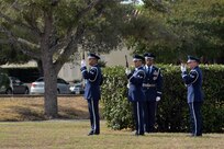 Members of the Joint Base San Antonio Honor Guard fire the 21-gun-salute as part of the Prisoners of War and Missing in Action ceremonies Sept. 18 at Joint Base San Antonio-Randolph.  (U.S. Air Force photo/Desiree N. Palacios)