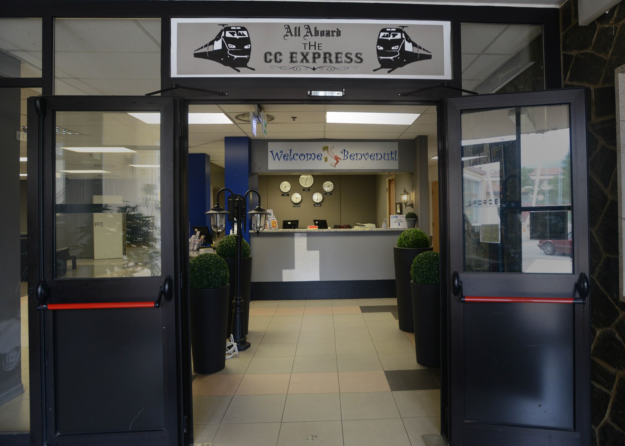 Due to a high amount of in-transit customers, the Community Center adopted a train theme entrance way during recent renovations at Aviano Air Base, Italy. The 31st Force Support Squadron also renovated the interiors of Outdoor Recreation, Deja Brew and the Aviano Lanes Bowling Center. (U.S. Air Force photo/Airman 1st Class Deana Heitzman)