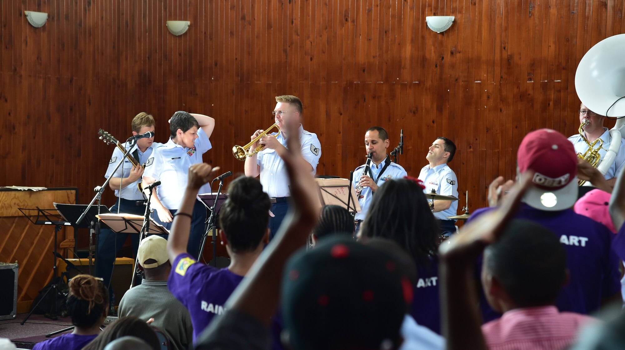 The U.S. Air Forces in Europe jazz band, Wings of Dixie, plays a song for nearly 150 music students during a free, live concert, Sept 18, 2014, at the Music Academy of Gauteng in Benoni, South Africa. In addition to the concert, the band led a music workshop to enhance the student’s’ knowledge on certain instruments. (U.S. Air Force photo/Staff Sgt. Travis Edwards-Released)