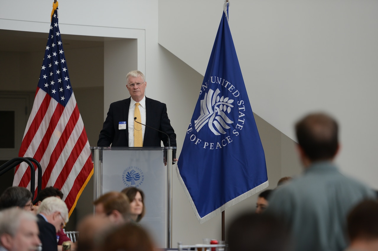 Alan Shaffer, principal deputy assistant secretary of defense for research and engineering, listens before answering a question following his remarks at the PeaceTech Summit at the U.S. Institute of Peace in Washington, Sept. 19, 2014. DoD photo by Army Sgt. 1st Class Tyrone C. Marshall Jr.