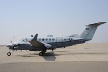 The remaining MC-12W Liberty returns from Kandahar Airfield, Afghanistan, to Beale Air Force Base, Calif., Sept. 22, 2014. Since May 2010 the MC-12W Liberty has supported Operation Enduring Freedom providing real-time intelligence, surveillance, and reconnaissance directly supporting ground forces. (U.S. Air Force photo by Airman 1st Class Ramon A. Adelan/Released)
