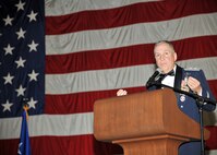 Maj. Gen. Frederick H. “Rick” Martin, U.S. Air Force Expeditionary Center commander, was the keynote speaker at the Air Force Ball on Grand Forks Air Force Base, N.D., Sept. 19, 2014. Martin shared 10 life lessons he learned as a cadet at the U.S. Air Force Academy. (U.S. Air Force photo/Senior Airman Xavier Navarro)