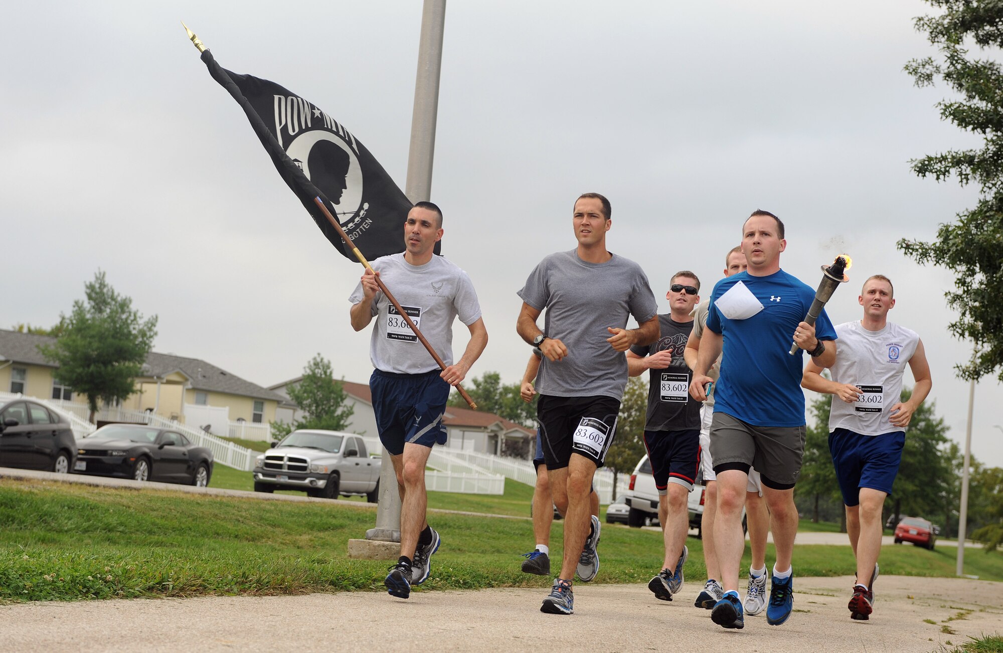 U.S. Air Force Chief Master Sgt. Shawn L. Drinkard, command chief of the 509th Bomb Wing, and other members of Team Whiteman participate in the annual Prisoners of War/Missing in Action run at Whiteman Air Force Base, Mo., Sept.18, 2014.  
Since 2013, six Airmen previously unaccounted for from the Vietnam War have been brought home. (U.S. Air Force photo by Airman 1st Class Jovan Banks/Released)

