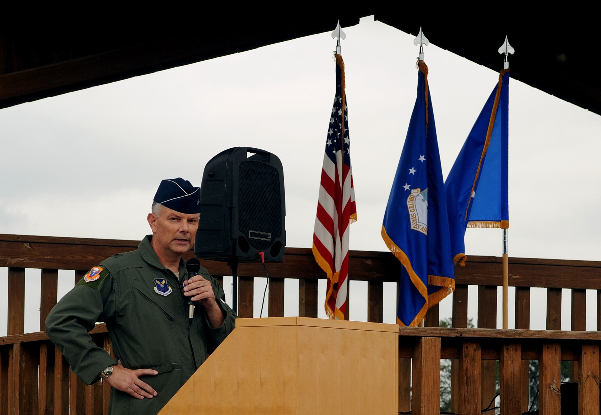 U.S. Air Force Brig. Gen. Glen D. VanHerck, commander of the 509th Bomb Wing, speaks at the opening ceremony of the Prisoners of War/Missing in Action Commemorative run at Whiteman Air Force Base, Mo., Sept. 18, 2014. Congress has designated the third Friday of September as a day to commemorate the POWs and Service members missing in action.
(U.S. Air Force photo by Airman 1st Class Jovan Banks/Released)