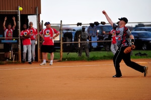 The 45th Intelligence Squadron’s pitcher throws a softball during the Intramural Softball Championship at Langley Air Force Base, Va., Sept. 18, 2014.  Thirteen teams competed to become this year’s softball season champions.  (U.S. Air Force photo by Airman 1st Class Breonna Veal/Released)