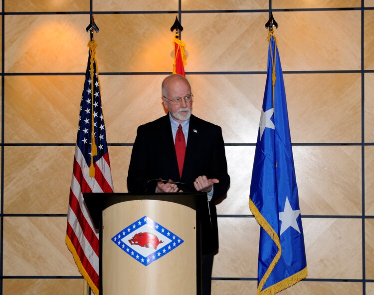 Mr. Michael Johnson, associate vice chancellor for Facilities at the University of Arkansas, speaks to Arkansas National Guardsmen from the 188th Wing about diversity in equality, behavior, change and leadership at Ebbing Air National Guard Base, Fort Smith, Arkansas on Sept. 7, 2014. During his speech, Johnson challenged Airmen to focus on people and to value and cherish the diversity at the 188th Wing. Johnson is also a retired active duty rear admiral from the U.S. Navy. (U.S. Air National Guard photo by Staff Sgt. Hannah Landeros/released)