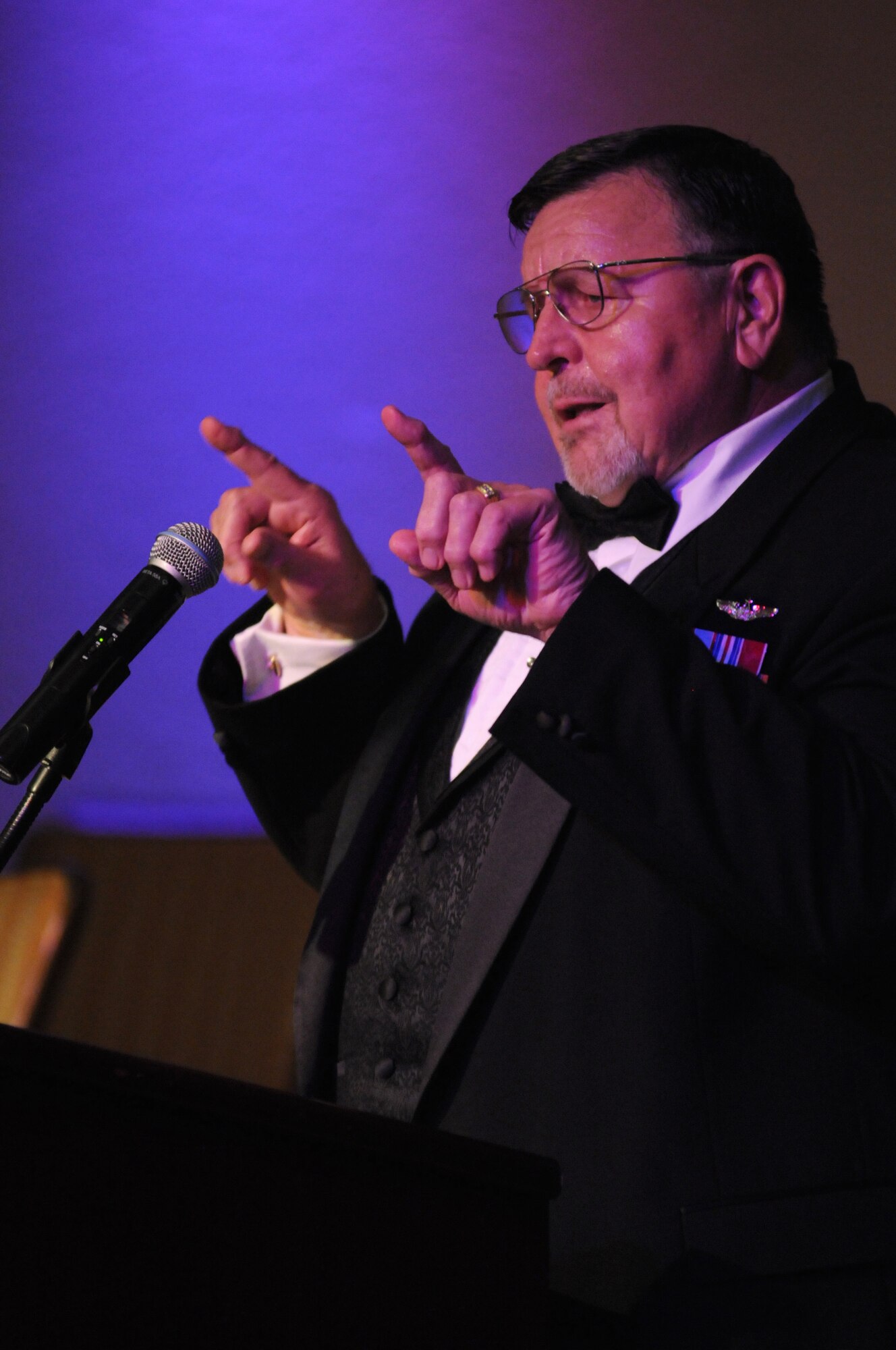 Retired Capt. William “Bill” Robinson, former prisoner of war, makes remarks as the guest speaker during the Air Force’s 67th Birthday Ball on Sept. 20, 2014, at the Bay Breeze Event Center, Keesler Air Force Base, Miss. The event, sponsored by the Air Force Association John C. Stennis Chapter #332, also commemorated the 50th anniversary of the Vietnam War. (U.S. Air Force photo by Kemberly Groue)