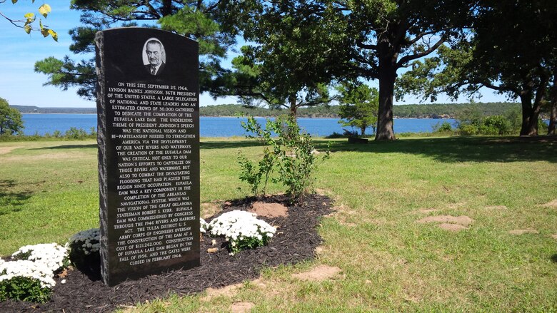 An interpretive device detailing the historical significance of President Lyndon B. Johnson's visit to Eufaula, Okla. to officially open the Eufaula Dam will be unveiled during the 50th Anniversary of Eufaula Lake and Dam, at Eufaula Dam Site South, Sept. 25 at 10 a.m.