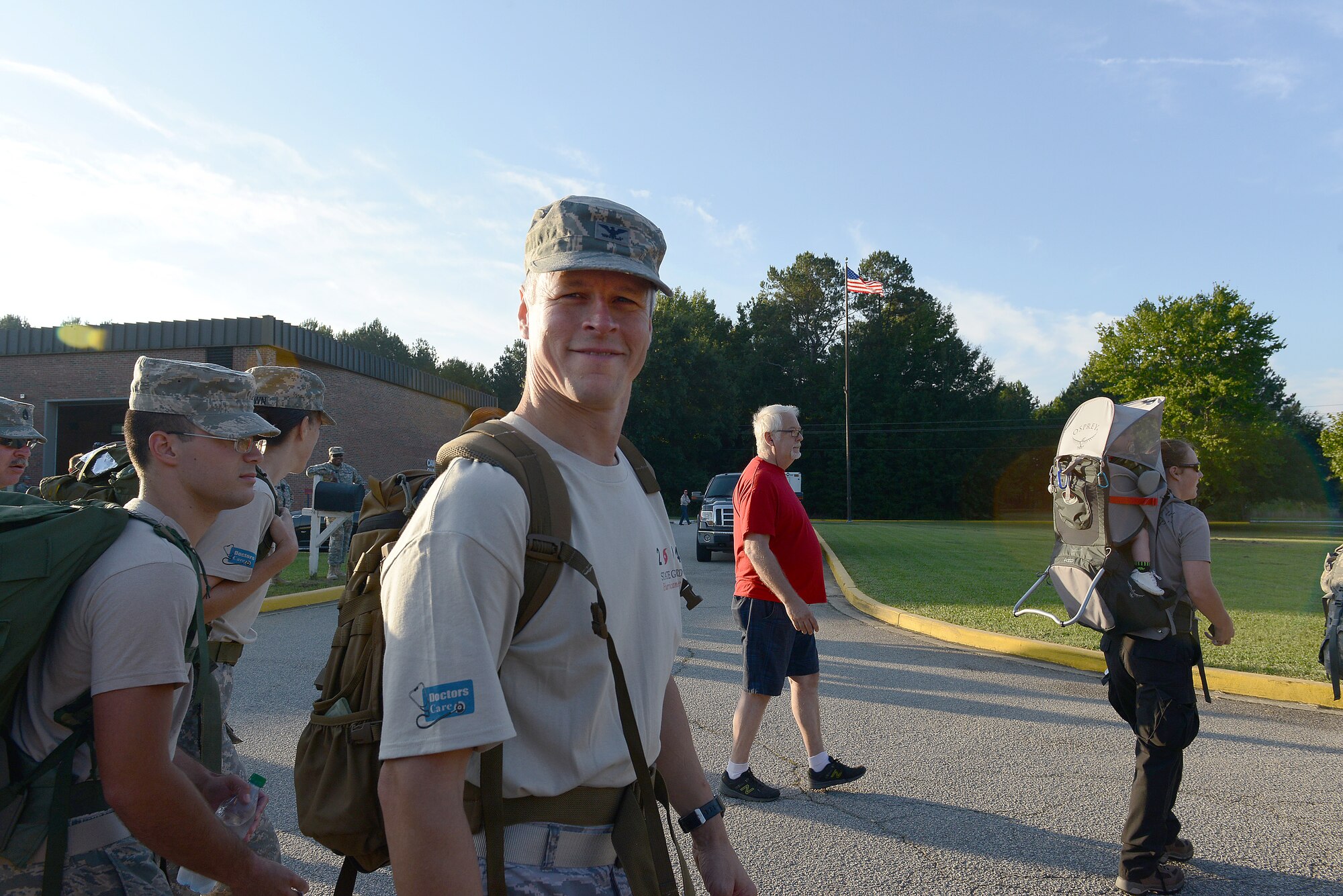 U.S. Air Force Col. Bill Jones, 20th Fighter Wing vice commander, begins the Hurricane Hike at the Camden National Guard Armory, Camden, S.C., Sept. 20, 2014. There were approximately 250 military members and first responders who participated in the hike. (U.S. Air Force photo by Airman 1st Class Diana M. Cossaboom/Released)