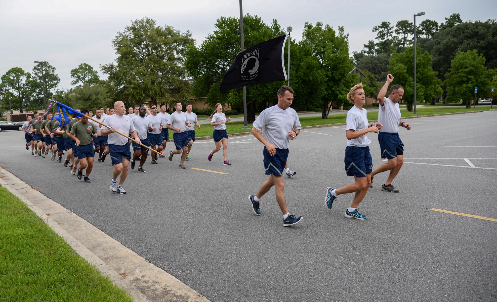 Runners wrap up the final mile of the Tiger-thon run Sept. 19, 2014, at Moody Air Force Base, Ga.  Runners began on base, moved through the local community and ended at the base’s prisoner of war/missing-in-action memorial. (U.S. Air Force photo by Senior Airman Sandra Marrero/Released)
