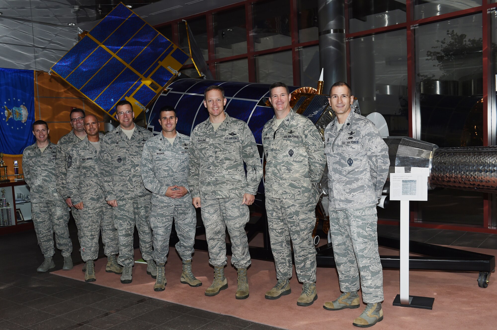 Brig. Gen. Steven Garland, 14th Air Force vice commander, third from right, tours the Mission Control Station with Team Buckley leaders Sept. 22, 2014, on Buckley Air Force Base, Colo. Buckley is Garland’s first stop on a tour of Air Force Space Command bases after becoming vice commander of the 14th AF in July 2014. (U.S. Air Force photo by Airman 1st Class Samantha Saulsbury/Released)