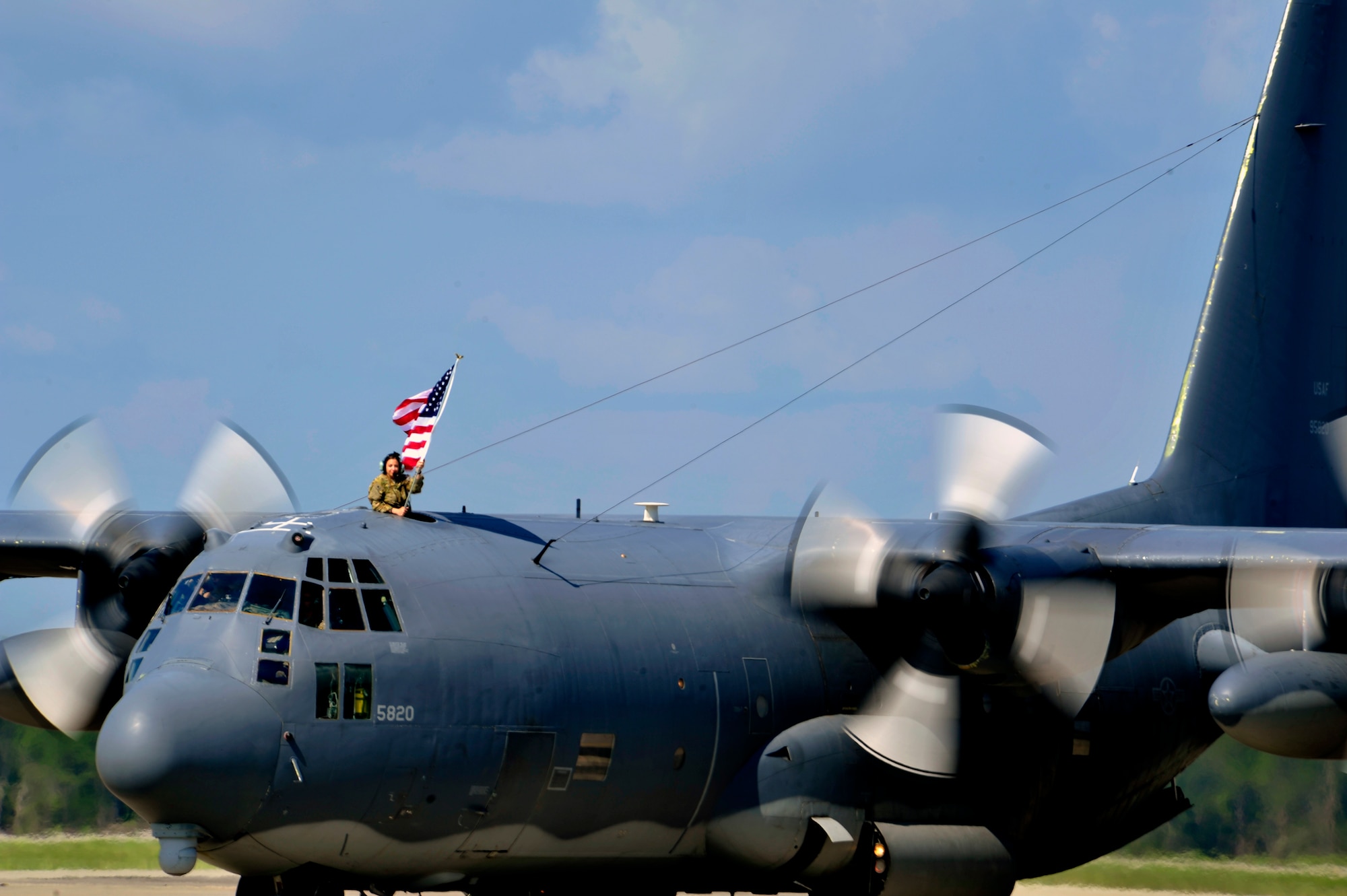 An MC-130P Combat Shadow aircraft returns, to Hurlburt Field, Fla., from their final combat deployment, Sept. 19, 2014. The Combat Shadow flies clandestine or low visibility, low-lever missions into politically sensitive or hostile territory to provide air refueling for special operations helicopters. The Combat Shadow will be deactivited Oct. 3, 2014.  (U.S. Air Force photo by Staff Tyler Placie)                               