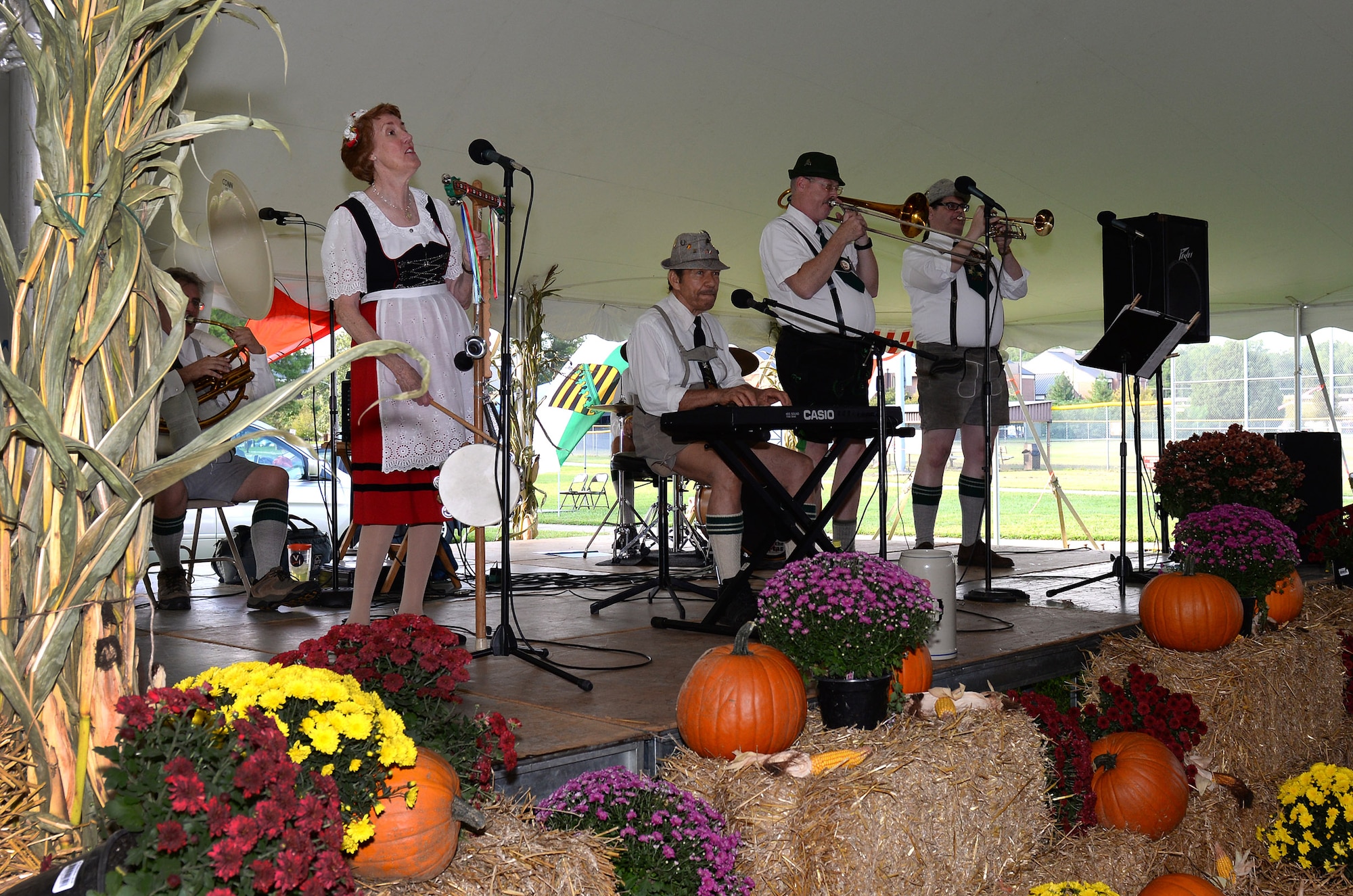 Members of The Happy Dutchmen engage the audience in a German polka song during the annual Oktoberfest at Fort Eustis, Va., Sept. 19, 2014. The Happy Dutchmen are based in the Tidewater area and have been performing at the Fort Eustis celebration for three years. (U.S. Air Force photo by Staff Sgt. Teresa J. Cleveland/Released)