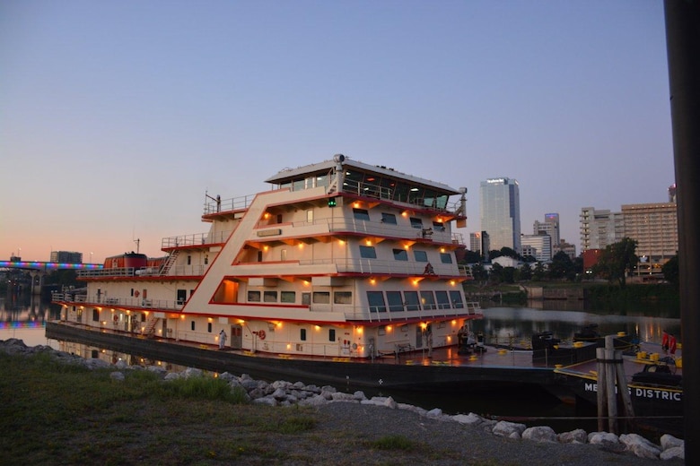 The M/V Mississippi moored in North Little Rock, Ark during the Mississippi River Commission’s low-water inspection of the McClellan -Kerr Arkansas River Navigation System Aug. 10 through 14. The commission met with stakeholders onboard the largest towboat in the country and the official vessel of the MRC.  